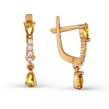 Серьги с цитринами и фианитами Линии Любви