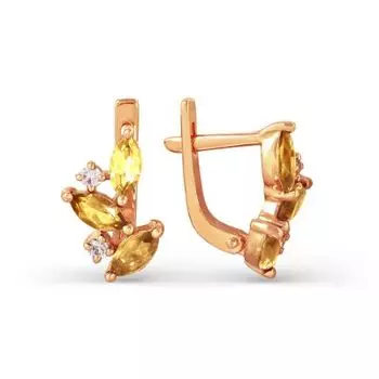 Серьги с цитринами и фианитами Линии Любви