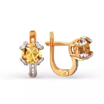 Серьги с цитринами и фианитами Линии Любви