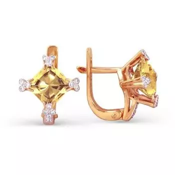 Серьги с цитринами и фианитами Линии Любви
