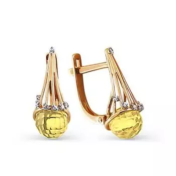 Серьги с цитринами и фианитами Линии Любви