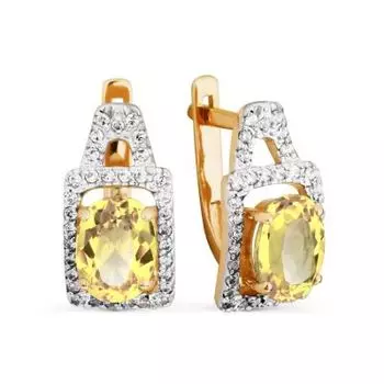 Серьги с цитринами и фианитами Линии Любви