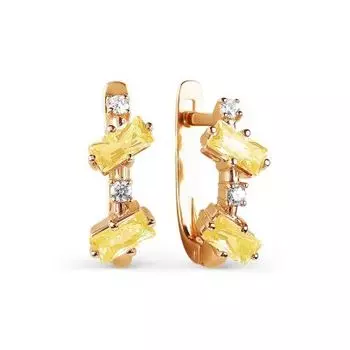 Серьги с цитринами и фианитами Линии Любви