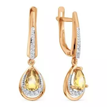 Серьги с цитринами и фианитами Линии Любви