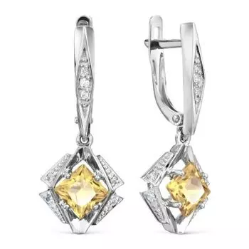 Серьги с цитринами и фианитами Линии Любви