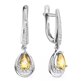 Серьги с цитринами и фианитами Линии Любви