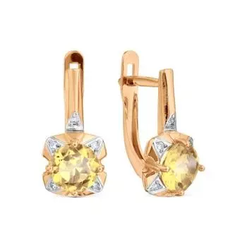 Серьги с цитринами и фианитами Линии Любви