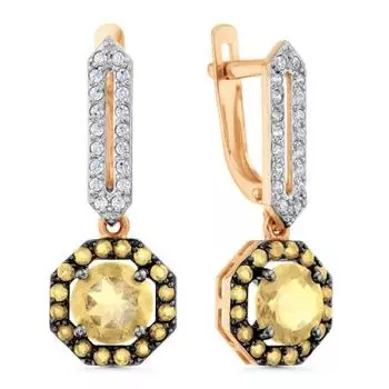 Серьги с цитринами и фианитами Линии Любви