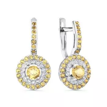 Серьги с цитринами и фианитами Линии Любви