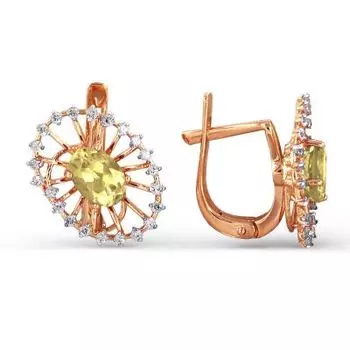 Серьги с цитринами и фианитами Линии Любви