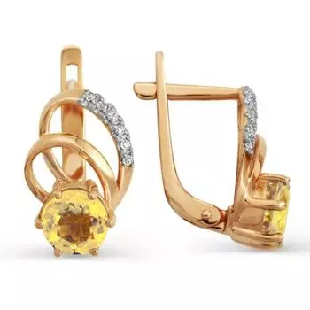 Серьги с цитринами и фианитами Линии Любви