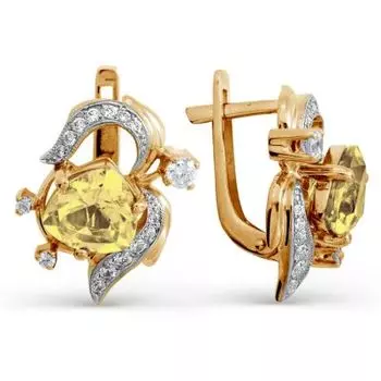 Серьги с цитринами и фианитами Линии Любви