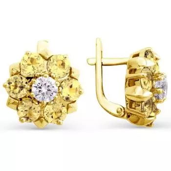 Серьги с цитринами и фианитами Линии Любви