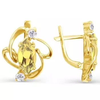 Серьги с цитринами и фианитами Линии Любви