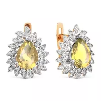 Серьги с цитринами и фианитами Premiums Линии Любви