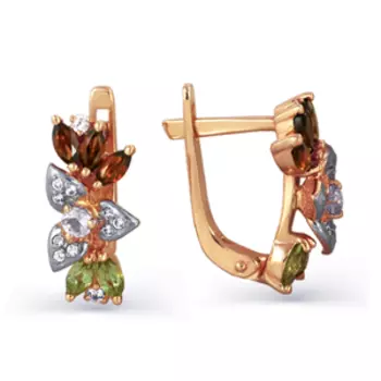 Серьги с гранатами, хризолитами и фианитами Линии Любви