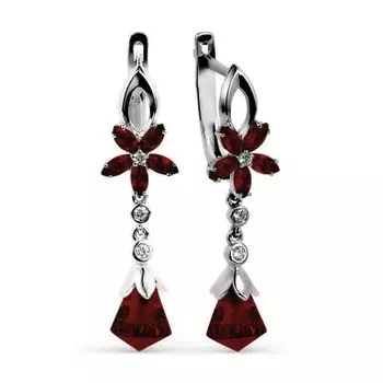 Серьги с гранатами и фианитами Линии Любви