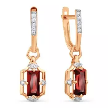 Серьги с гранатами и фианитами Линии Любви