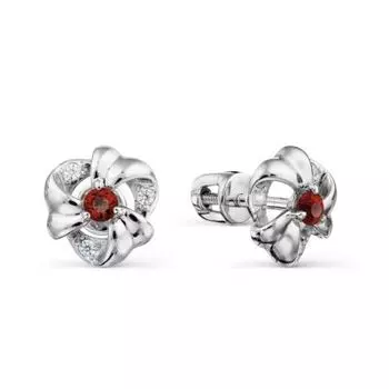 Серьги с гранатами и фианитами Линии Любви