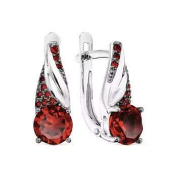 Серьги с гранатами и фианитами Линии Любви
