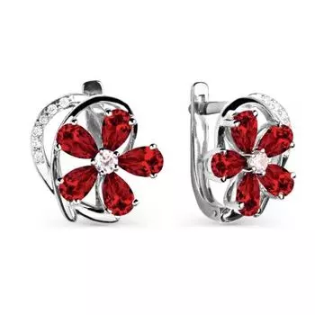Серьги с гранатами и фианитами Линии Любви