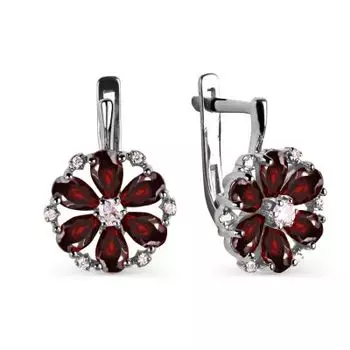 Серьги с гранатами и фианитами Линии Любви