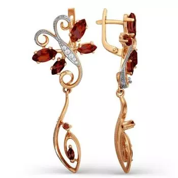 Серьги с гранатами и фианитами Линии Любви