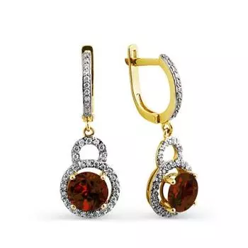 Серьги с гранатами и фианитами Линии Любви