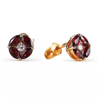 Серьги с гранатами и фианитами Линии Любви