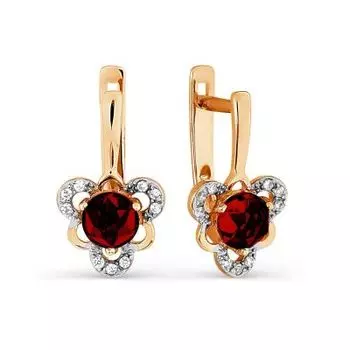 Серьги с гранатами и фианитами Линии Любви