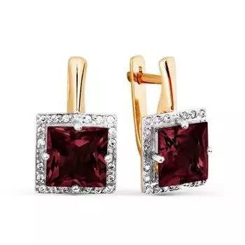 Серьги с гранатами и фианитами Линии Любви