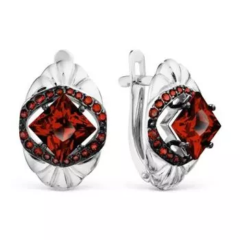 Серьги с гранатами и фианитами Линии Любви