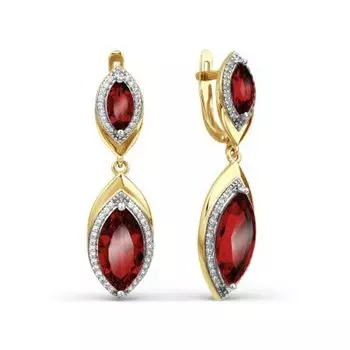 Серьги с гранатами и фианитами Линии Любви