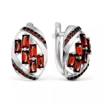 Серьги с гранатами и фианитами Линии Любви