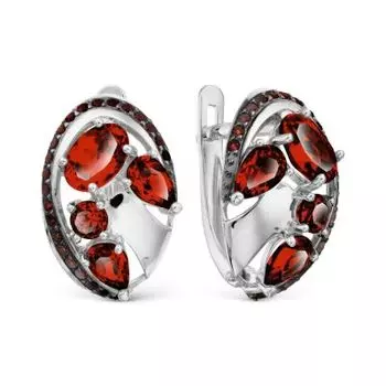 Серьги с гранатами и фианитами Линии Любви