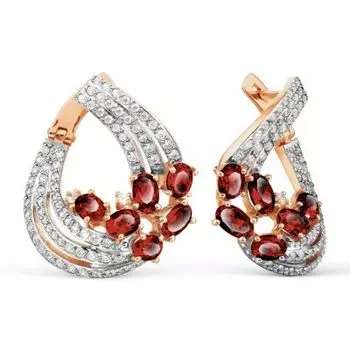 Серьги с гранатами и фианитами Линии Любви