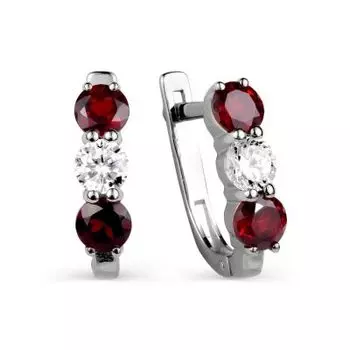 Серьги с гранатами и фианитами Линии Любви