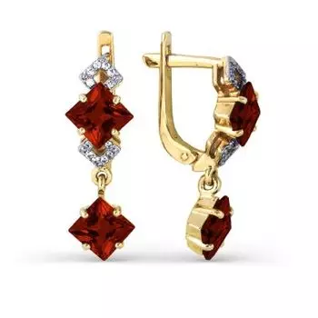 Серьги с гранатами и фианитами Линии Любви