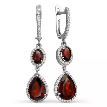 Серьги с гранатами и фианитами Линии Любви