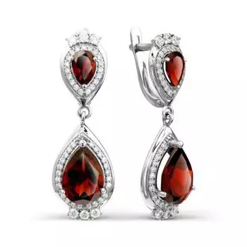 Серьги с гранатами и фианитами Линии Любви