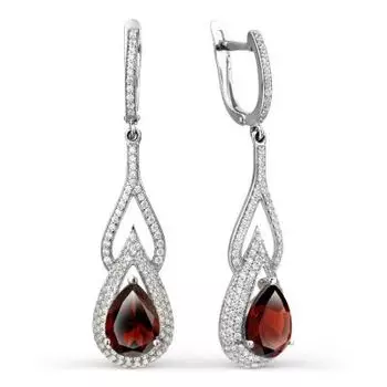 Серьги с гранатами и фианитами Линии Любви