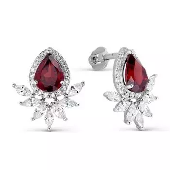 Серьги с гранатами и фианитами Линии Любви