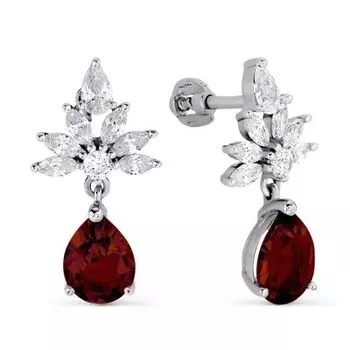 Серьги с гранатами и фианитами Линии Любви