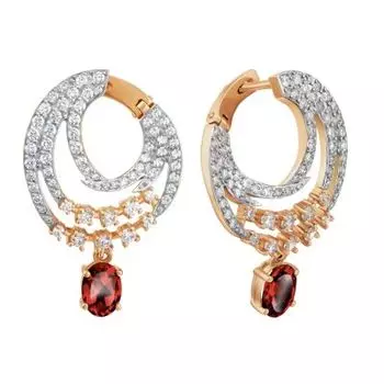 Серьги с гранатами и фианитами Линии Любви