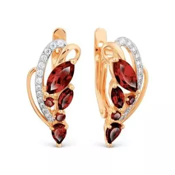Серьги с гранатами и фианитами Линии Любви