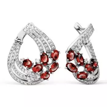 Серьги с гранатами и фианитами Линии Любви