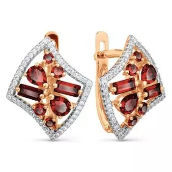 Серьги с гранатами и фианитами Линии Любви