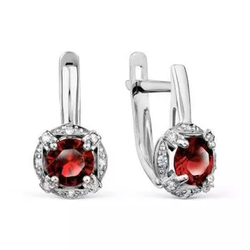 Серьги с гранатами и фианитами Линии Любви