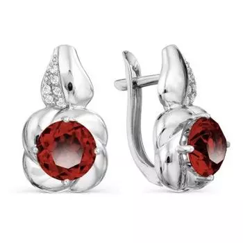Серьги с гранатами и фианитами Линии Любви