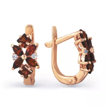 Серьги с гранатами и фианитами Линии Любви